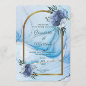 Elegant Blue & Gold Wedding Invitation  Kaart (Voorkant)