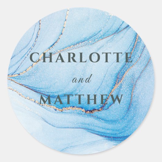 Elegant Blue & Gold Wedding Invitation  Ronde Sticker (Voorkant)