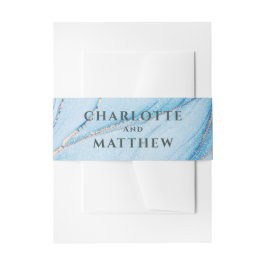 Elegant Blue & Gold Wedding Invitation Uitnodigingen Wikkel