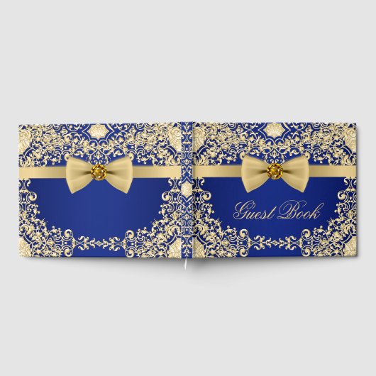 Elegant Blue Gold Wedding Party Event Gastboek Gastenboek (Volledig)