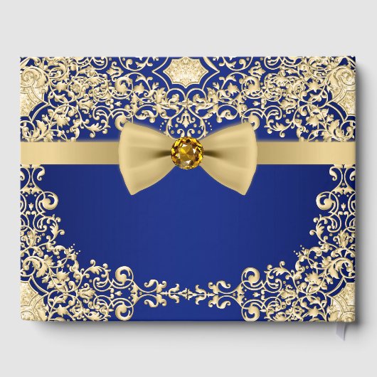 Elegant Blue Gold Wedding Party Event Gastboek Gastenboek (Achterkant)