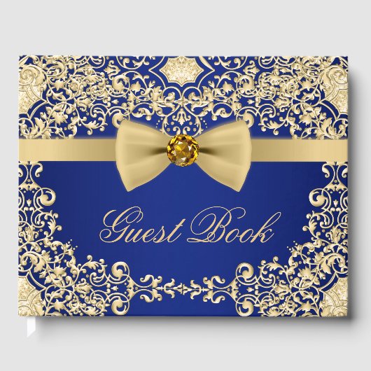 Elegant Blue Gold Wedding Party Event Gastboek Gastenboek (Voorkant)
