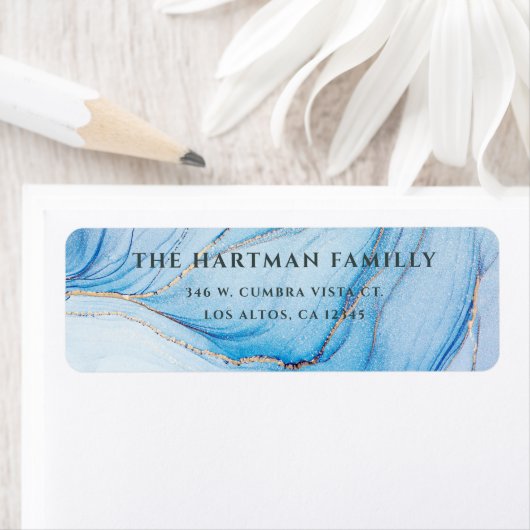 Elegant Blue & Gold Wedding Return Address Label (Insitu)