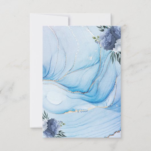 Elegant Blue & Gold Wedding RSVP Card (Achterkant)