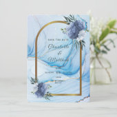 Elegant Blue & Gold Wedding Save the Date  (Staand voorkant)