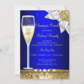 Elegant Blue Gold White Champagne Brunch Invite Kaart (Voorkant)