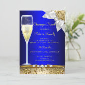 Elegant Blue Gold White Champagne Brunch Invite Kaart (Staand voorkant)