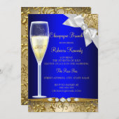 Elegant Blue Gold White Champagne Brunch Invite Kaart (Voorkant / Achterkant)