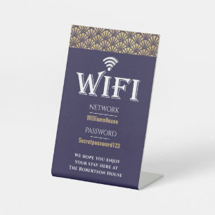 Elegant Blue Gold WiFi Password Network Reclamebord Met Voetstuk