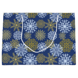Elegant Blue Gold Winter Snowflakes kerst Groot Cadeauzakje