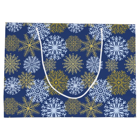 Elegant Blue Gold Winter Snowflakes kerst Groot Cadeauzakje (Achterkant)