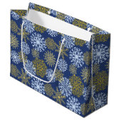 Elegant Blue Gold Winter Snowflakes kerst Groot Cadeauzakje (Voorkant Gekanteld)