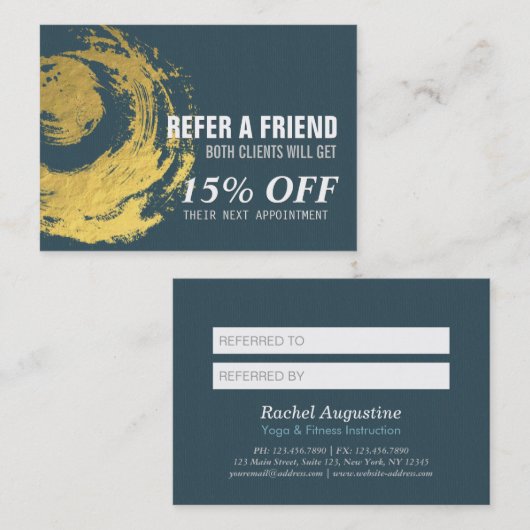 Elegant Blue Gold ZEN Symbol Referral Kaart (Voorkant / Achterkant)