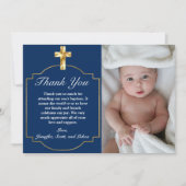 Elegant Blue Golden Cross Boys Baptisme Hartelijk  Bedankkaart (Voorkant)
