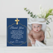 Elegant Blue Golden Cross Boys Baptisme Hartelijk  Bedankkaart (Staand voorkant)