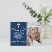 Elegant Blue Golden Cross Boys Baptisme Hartelijk Briefkaart (Staand voorkant)