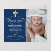 Elegant Blue Golden Cross Boys Baptisme Hartelijk Briefkaart (Voorkant)