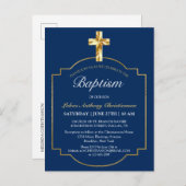 Elegant Blue Golden Cross Boys Baptisme Invitation Uitnodiging Briefkaart (Voorkant / Achterkant)