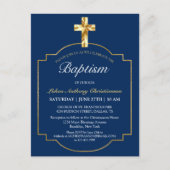 Elegant Blue Golden Cross Boys Baptisme Invitation Uitnodiging Briefkaart (Voorkant)