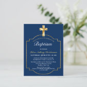 Elegant Blue Golden Cross Boys Baptisme Invitation Uitnodiging Briefkaart (Staand voorkant)