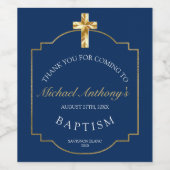 Elegant Blue Golden Cross Boys Baptisme Wijn Etiket (Enkel label)