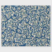 Elegant Blue golden Damask florpatroon Cadeaupapier (Vlak)