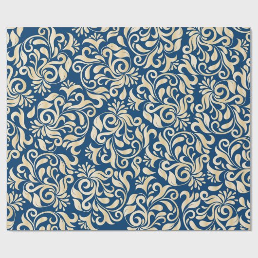 Elegant Blue golden Damask florpatroon Cadeaupapier (Vlak)