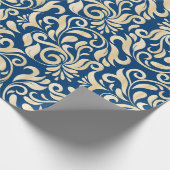 Elegant Blue golden Damask florpatroon Cadeaupapier (Hoek)