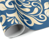 Elegant Blue golden Damask florpatroon Cadeaupapier (Rol Hoek)