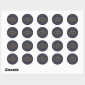 Elegant Blue | Goud Vlourish Klasse 2023 Naam Ronde Sticker (Vel)