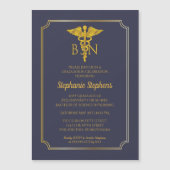 Elegant Blue | Gouden verpleegster BSN Graduparty  Magnetische Uitnodiging (Voorkant)