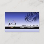Elegant Blue Gradient Palm Leaf Logo en Foto Visitekaartje (Voorkant)