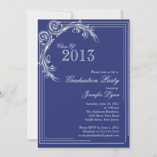 Elegant  Blue Graduation Party Invitation Kaart (Voorkant)