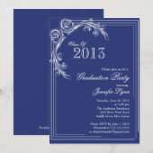 Elegant  Blue Graduation Party Invitation Kaart (Voorkant / Achterkant)