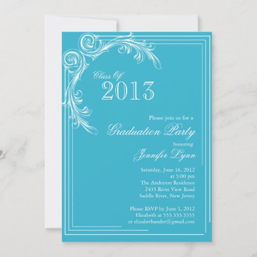 Elegant Blue Graduation Party Invitation Kaart (Voorkant)