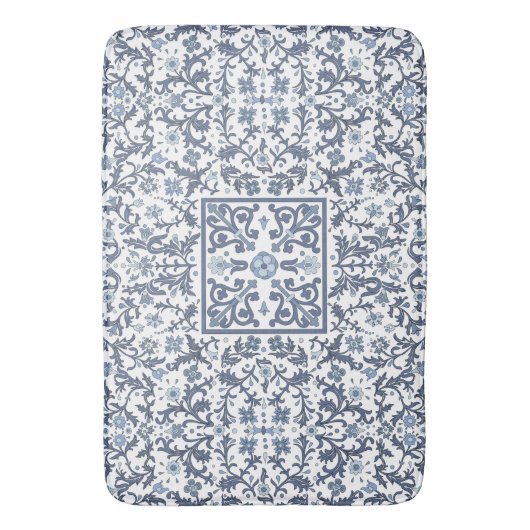 Elegant Blue Graphic Floral Pattern Badmat (Voorkant Verticaal)