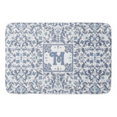 Elegant Blue Graphic Floral Pattern Monogram Badmat (Voorkant)