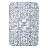 Elegant Blue Graphic Floral Pattern Monogram Badmat (Voorkant Verticaal)