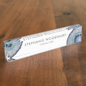 Elegant Blue Gray Agate Geode Naambordje (Zijkant)