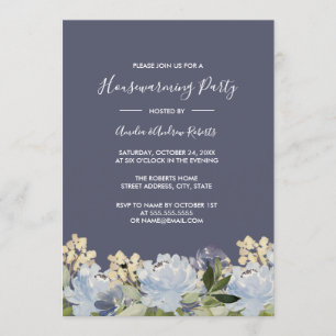 Elegant Blue Gray Floral Garden Housewarming Kaart