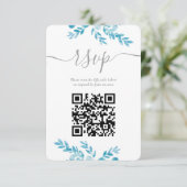 Elegant Blue Gray Floral QR Code Weddenschap RSVP Kaartje (Staand voorkant)