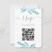 Elegant Blue Gray Floral QR Code Weddenschap RSVP Kaartje (Voorkant)