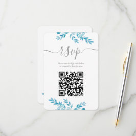 Elegant Blue Gray Floral QR Code Weddenschap RSVP Kaartje