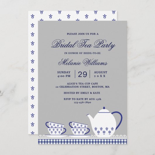 Elegant Blue Gray Floral Tea Party Vrijgezellenfee Kaart (Voorkant / Achterkant)