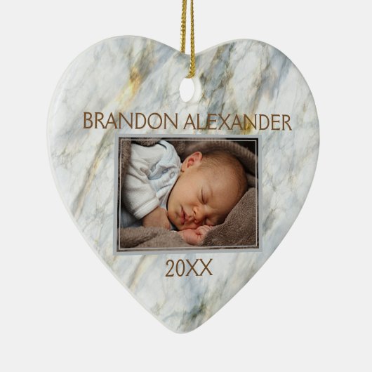 Elegant Blue Gray Marmer Pattern Aangepaste foto Keramisch Ornament (Rechts)