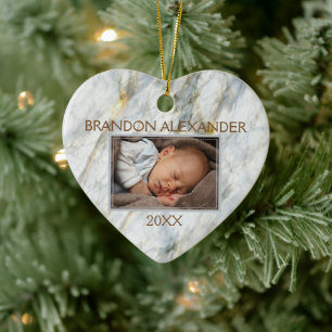 Elegant Blue Gray Marmer Pattern Aangepaste foto Keramisch Ornament