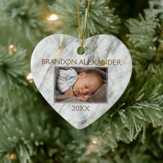 Elegant Blue Gray Marmer Pattern Aangepaste foto Keramisch Ornament (Boom)