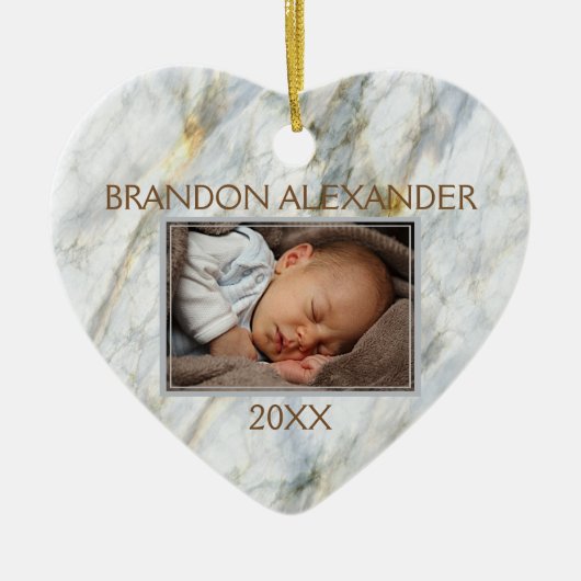 Elegant Blue Gray Marmer Pattern Aangepaste foto Keramisch Ornament (Voorkant)