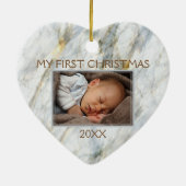 Elegant Blue Gray Marmer Pattern Aangepaste foto Keramisch Ornament (Achterkant)