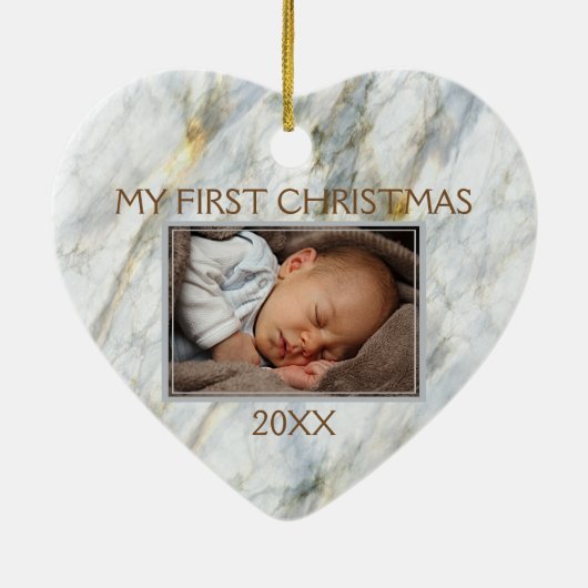 Elegant Blue Gray Marmer Pattern Aangepaste foto Keramisch Ornament (Achterkant)